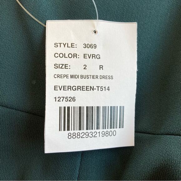 Dessy Collection NWOT Bustier Crepe Midi Bow Straps Evergreen Dress Size  2 - Picture 7 of 7